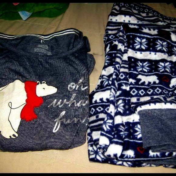Ellen Degeneres Other - NEW Womens Ellen Degeneris ED POLAR BEAR PAJAMA SET DEEP GRAY WHITE RED Sz Large